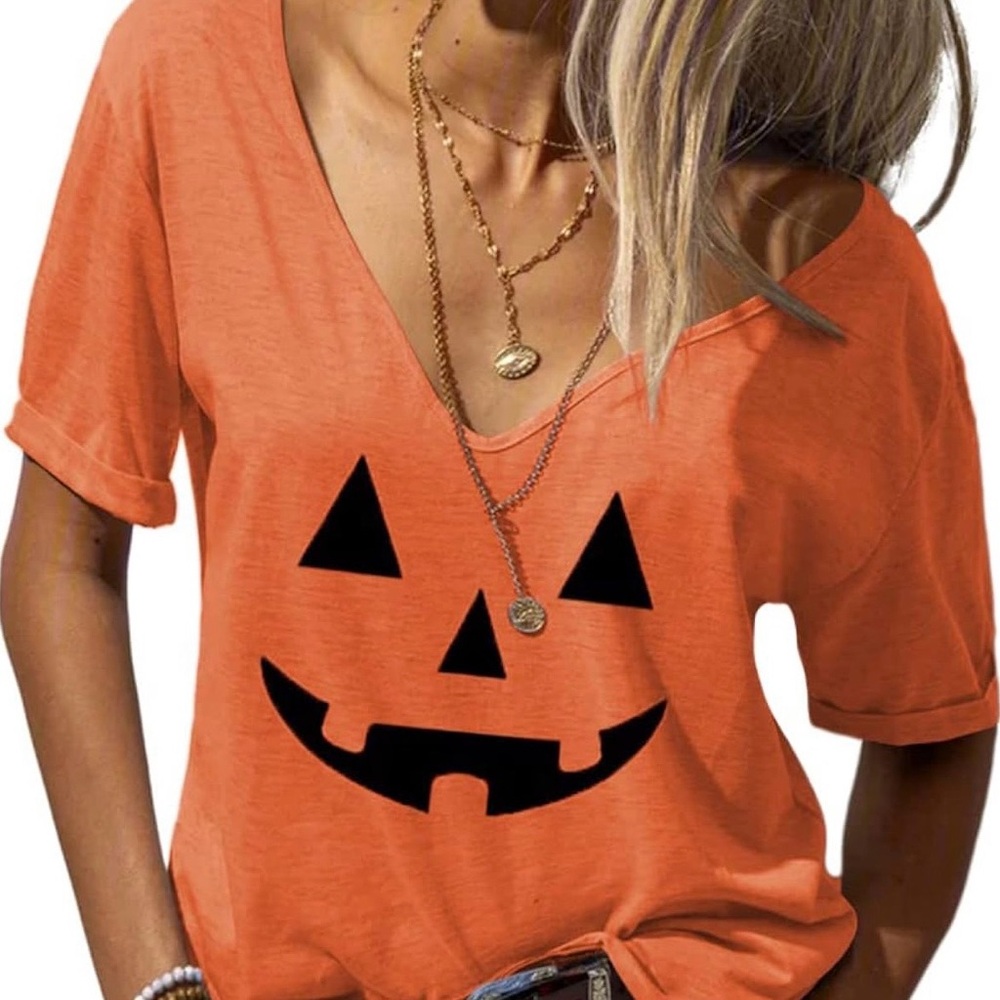 Festive Orange Pumpkin Face Short Sleeve Tee